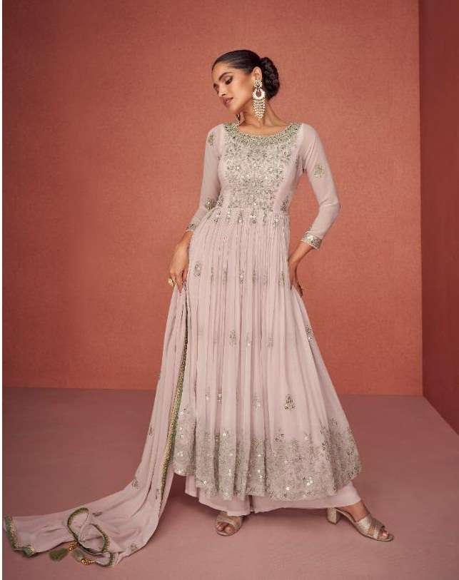 DESIGNER FANCY PARTY WEAR PINK SHARARA PALAZZO GEORGETTE SALWAR SUIT AF AROMA 9427