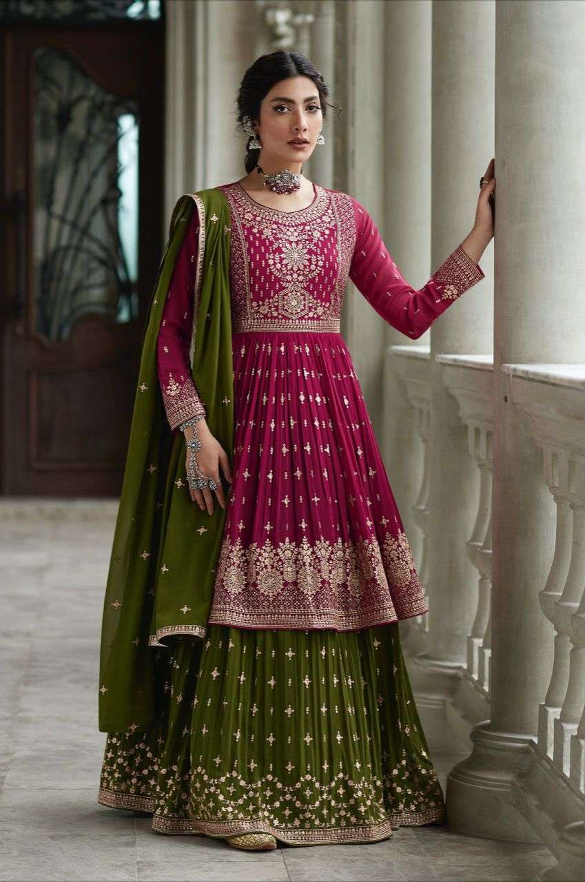 DESIGNER FANCY PARTY WEAR RANI GREEN SHARARA PALAZZO GEORGETTE SALWAR SUIT AF RADHIKA 9428