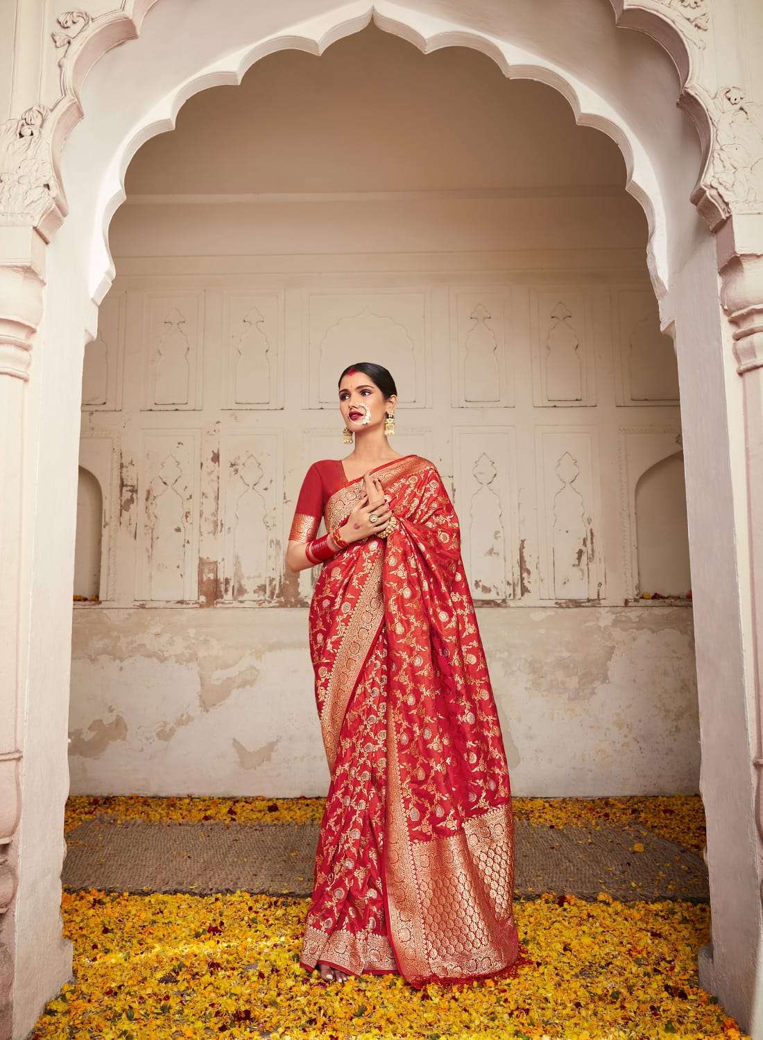 DESIGNER FANCY PARTY WEAR RED SILK SAREE EXCLUSIVE COLLECTION SM RAJPATH ADRIKA17001