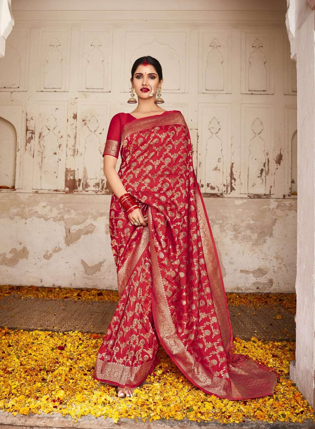 DESIGNER FANCY PARTY WEAR RED SILK SAREE EXCLUSIVE COLLECTION SM RAJPATH ADRIKA17005