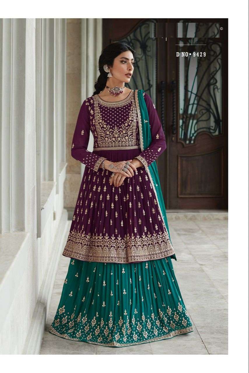 DESIGNER FANCY PARTY WEAR SHARARA PALAZZO GEORGETTE SALWAR SUIT AF RADHIKA 9429