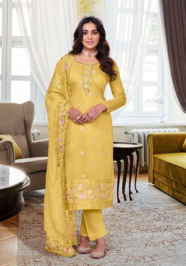 DESIGNER FANCY PARTY WEAR YELLOW SHARARA PALAZZO GEORGETTE SALWAR SUIT EB NYARA1528