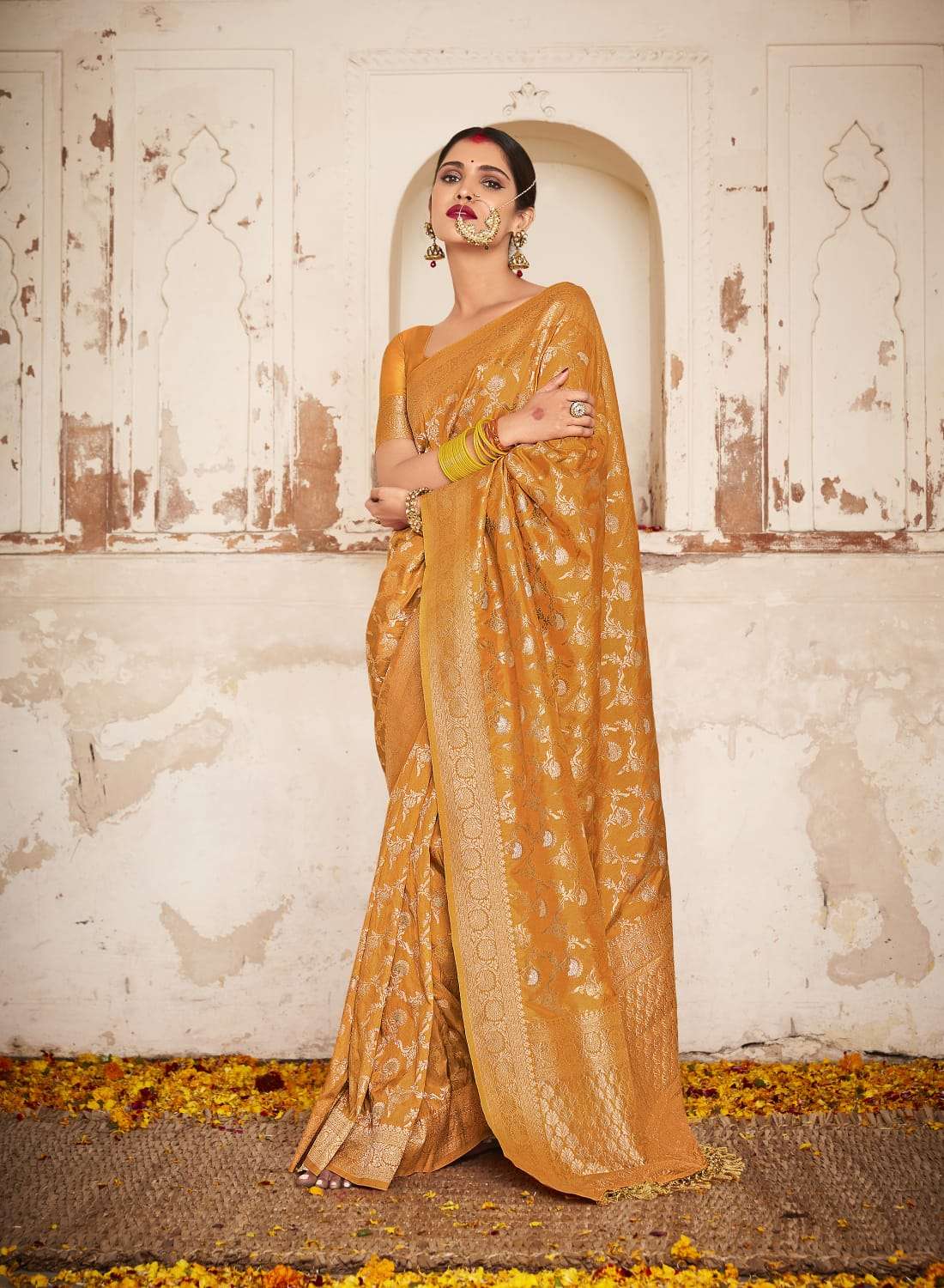 DESIGNER FANCY PARTY WEAR YELLOW SILK SAREE EXCLUSIVE COLLECTION SM RAJPATH ADRIKA17003