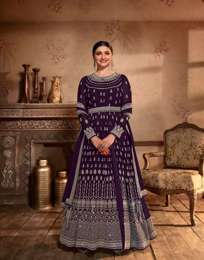 DESIGNER FANCY PURPLE LONG ANARKALI GOWN SALWAR SUIT FOR WEDDING PARTY WEAR IN GEORGETTE FABRIC RH VINAY FASHION 61448