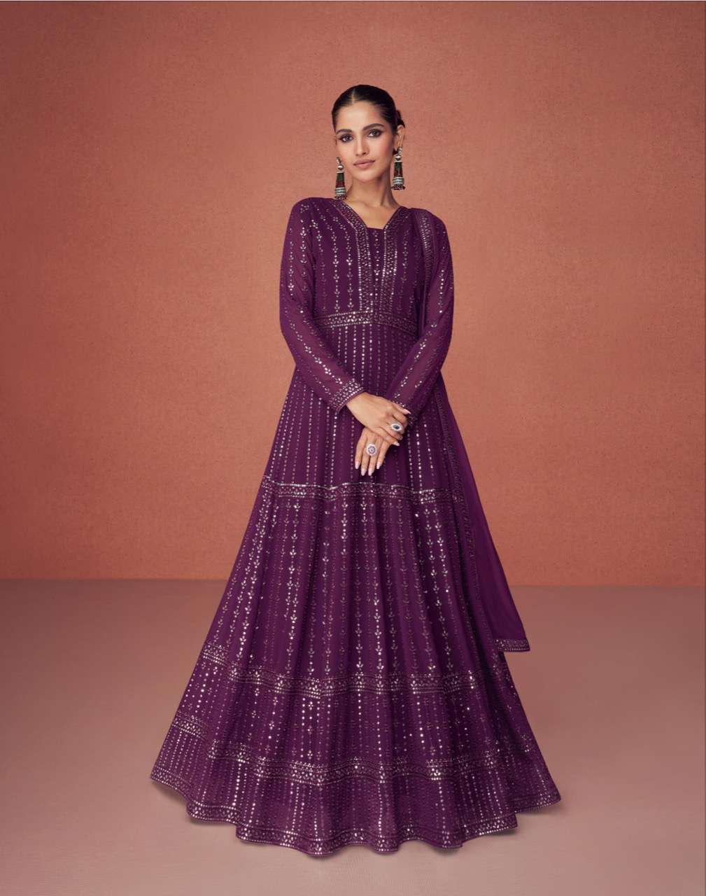 DESIGNER FANCY PURPLE LONG ANARKALI GOWN SALWAR SUIT FOR WEDDING PARTY WEAR IN GEORGETTE FABRIC AF SEASON 9455