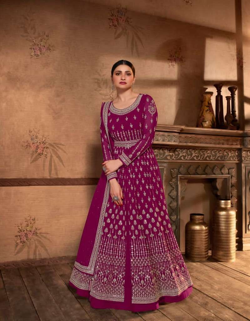 DESIGNER FANCY RANI LONG ANARKALI GOWN SALWAR SUIT FOR WEDDING PARTY WEAR IN GEORGETTE FABRIC RH VINAY FASHION 61447