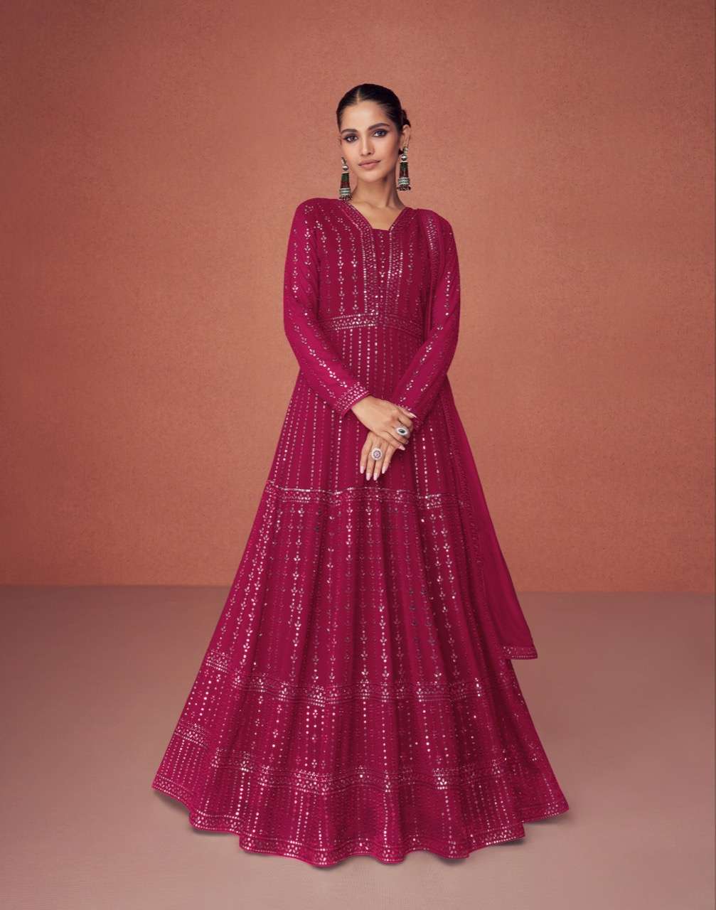 DESIGNER FANCY RANI PINK LONG ANARKALI GOWN SALWAR SUIT FOR WEDDING PARTY WEAR IN GEORGETTE FABRIC AF SEASON 9457