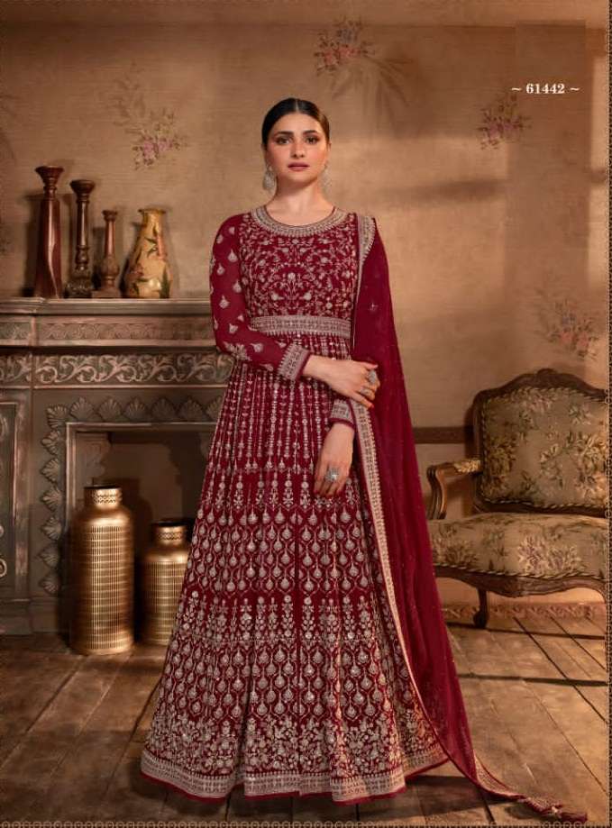 DESIGNER FANCY RED LONG ANARKALI GOWN SALWAR SUIT FOR WEDDING PARTY WEAR IN GEORGETTE FABRIC RH VINAY FASHION 61442