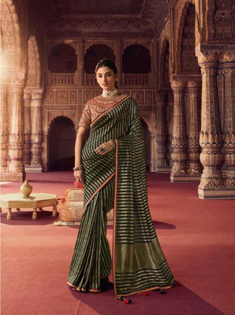 DESIGNER FANCY WEDDING GREEN PARTY WEAR DESIGNER BANARASI SILK SAREE SM SULAKSHMI OLIVA 7808