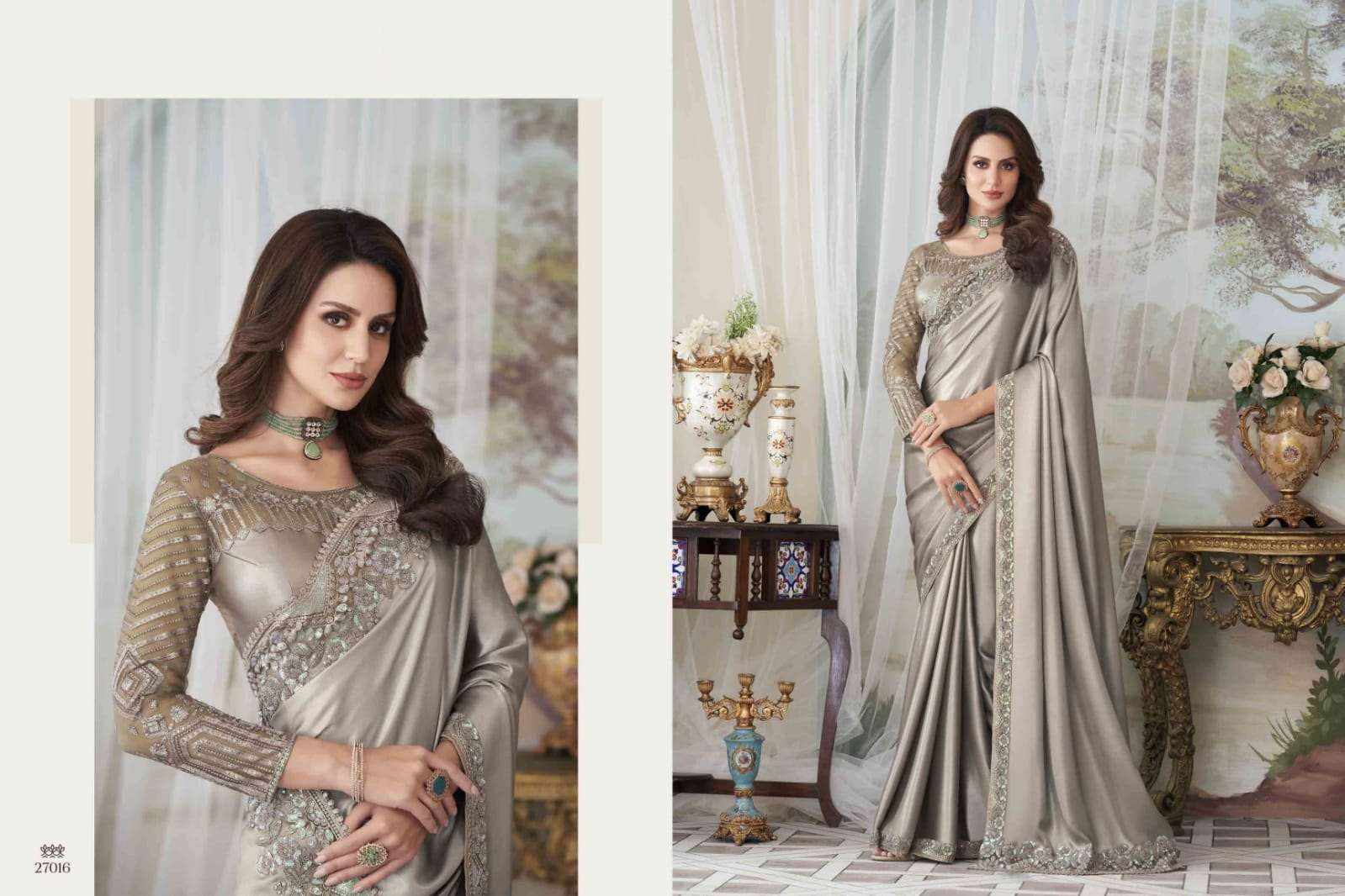 DESIGNER FANCY WEDDING PARTY WEAR DESIGNER FANCY SILK SAREE TFH SM SILVER SCREEN 27016