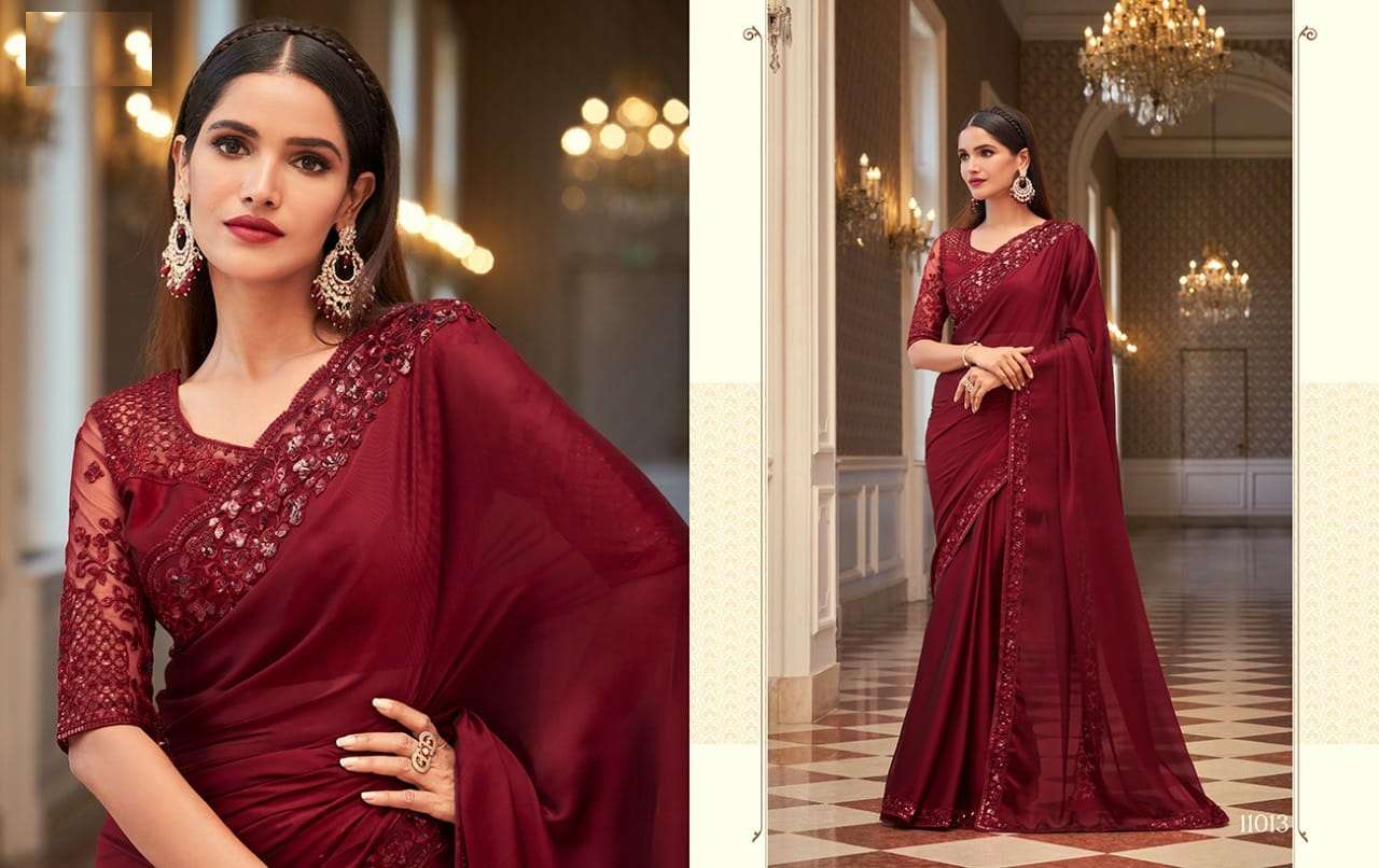 DESIGNER FANCY WEDDING PARTY WEAR DESIGNER GEORGETTE SILK SAREE SM ANMOL 11013