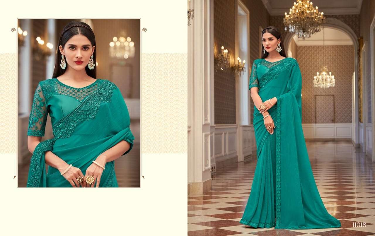 DESIGNER FANCY WEDDING PARTY WEAR DESIGNER GEORGETTE SILK SAREE SM ANMOL 11018