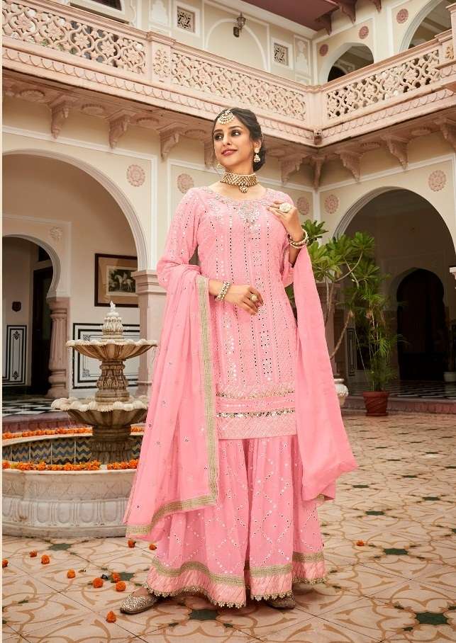 DESIGNER FANCY WEDDING PARTY WEAR GEORGETTE PINK COLOR SHARARA SALWAR SUIT RH ARMANI 1483