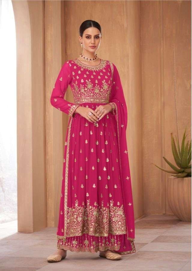 DESIGNER FANCY WEDDING PARTY WEAR GEORGETTE RANI PINK SHARARA SALWAR SUIT GULKARIYA NAYRA 7185 A