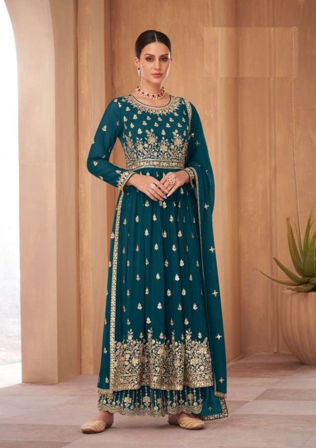 DESIGNER FANCY WEDDING PARTY WEAR GEORGETTE SHARARA SALWAR SUIT GULKARIYA NAYRA 7185 F