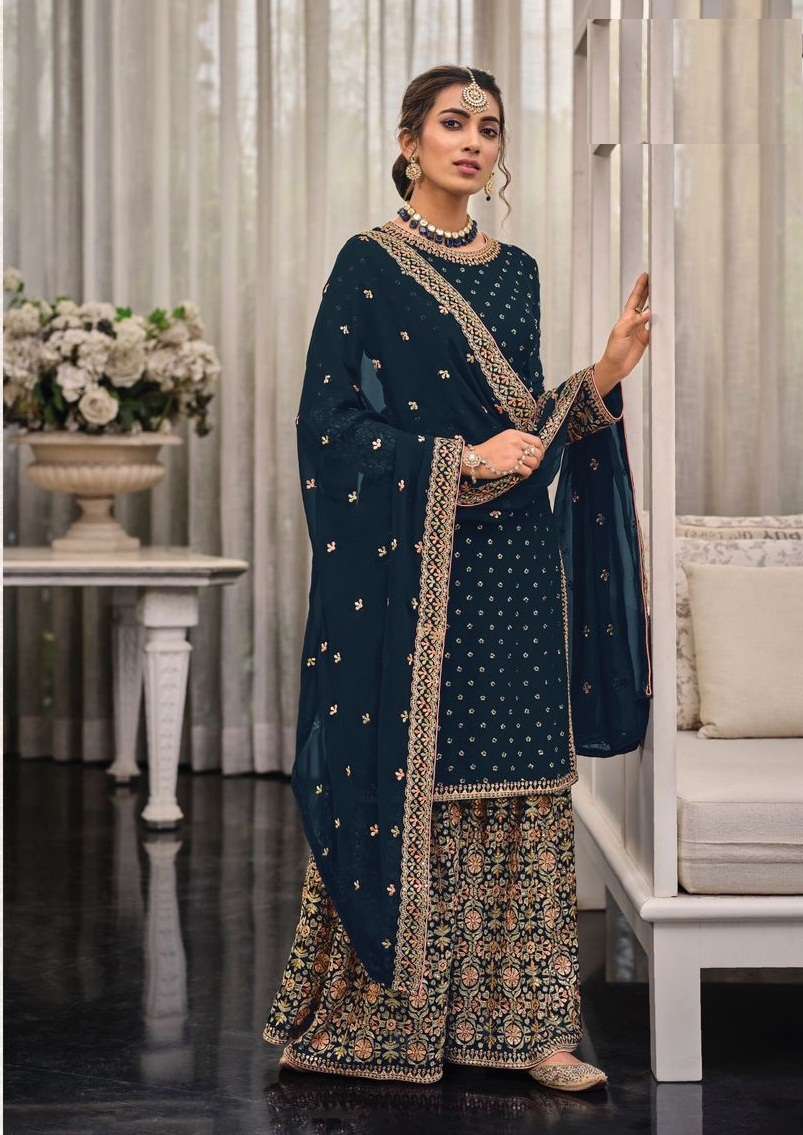 DESIGNER FANCY WEDDING PARTY WEAR WINE GEORGETTE SHARARA SALWAR SUIT NK SHAGUN 1448 A