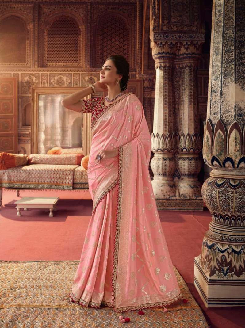 DESIGNER FANCY WEDDING PEACE COLOR PARTY WEAR DESIGNER BANARASI SILK SAREE SM SULAKSHMI OLIVA 7805