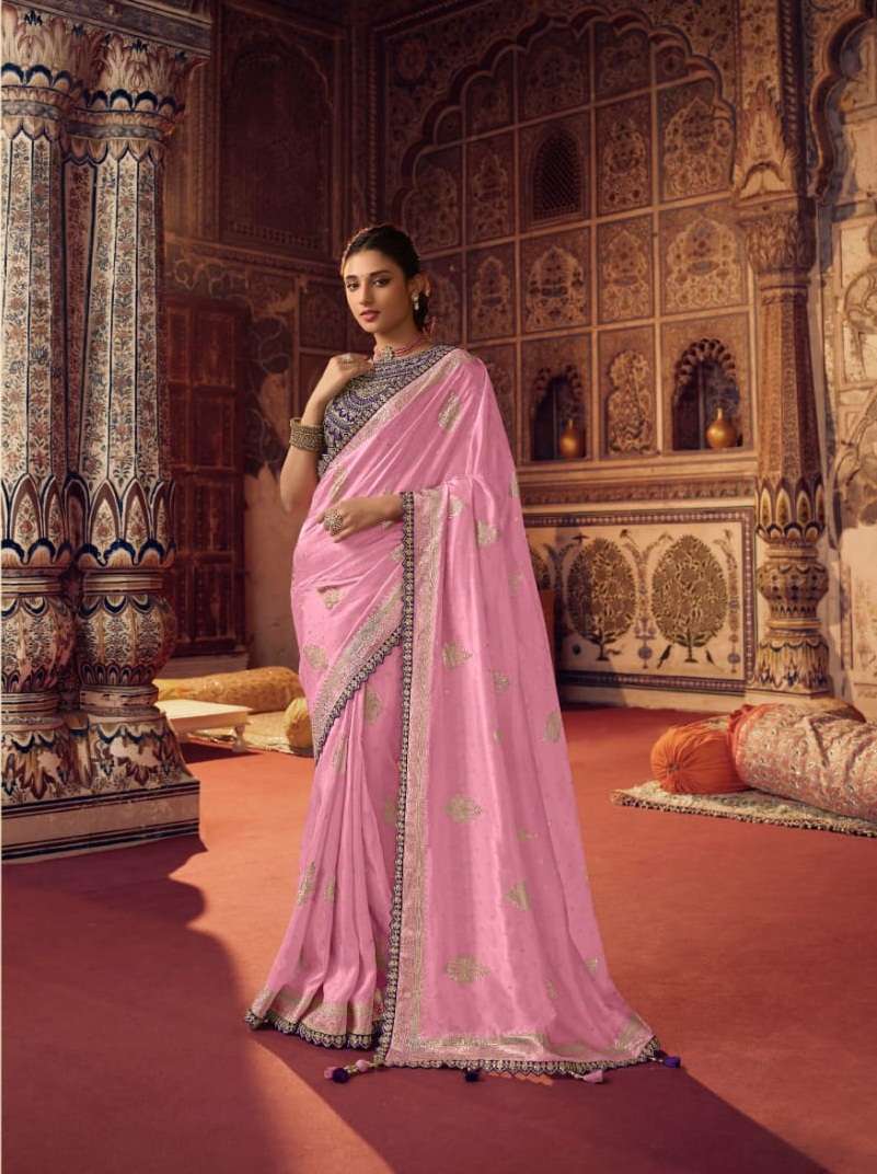 DESIGNER FANCY WEDDING PINK COLOR PARTY WEAR DESIGNER BANARASI SILK SAREE SM SULAKSHMI OLIVA 7810