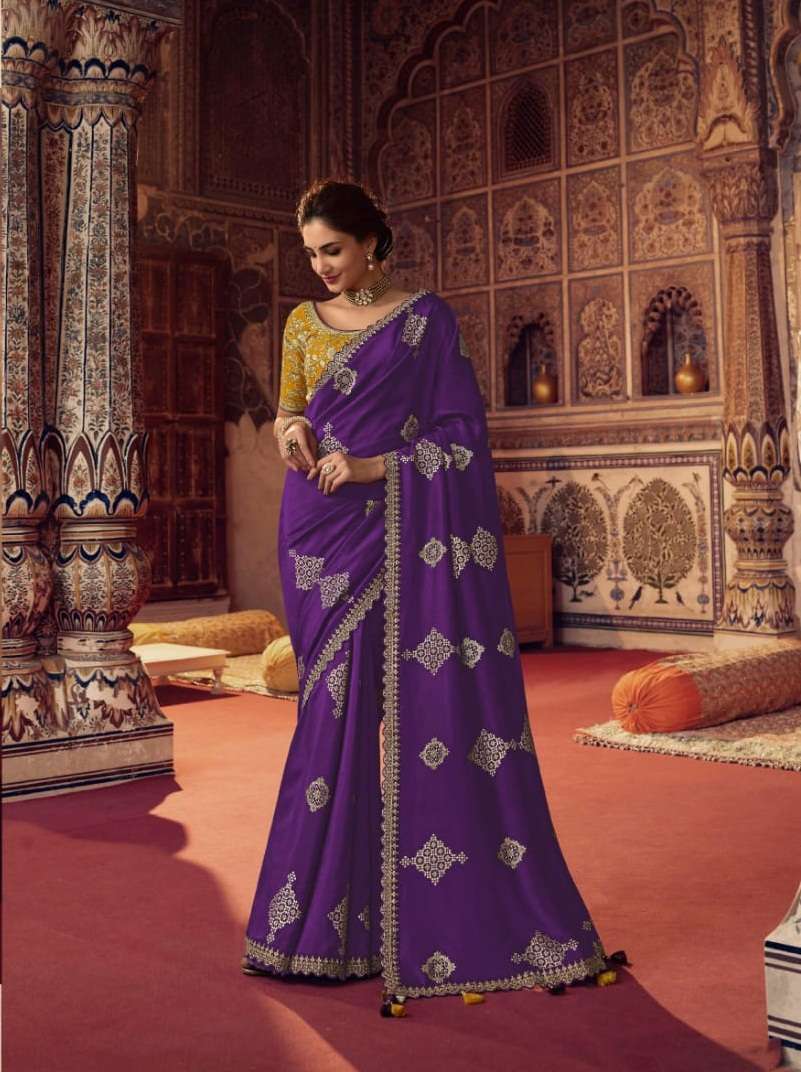 DESIGNER FANCY WEDDING PURPLE COLOR PARTY WEAR DESIGNER BANARASI SILK SAREE SM SULAKSHMI OLIVA 7804