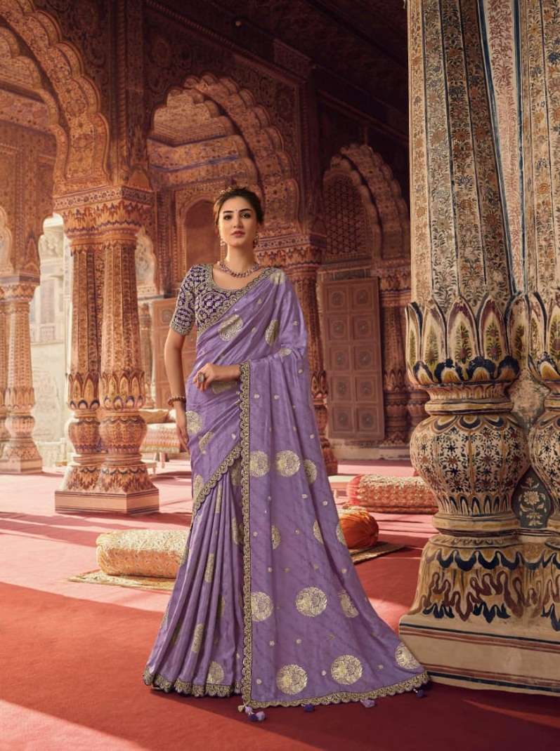 DESIGNER FANCY WEDDING PURPLE PARTY WEAR DESIGNER BANARASI SILK SAREE SM SULAKSHMI OLIVA 7809