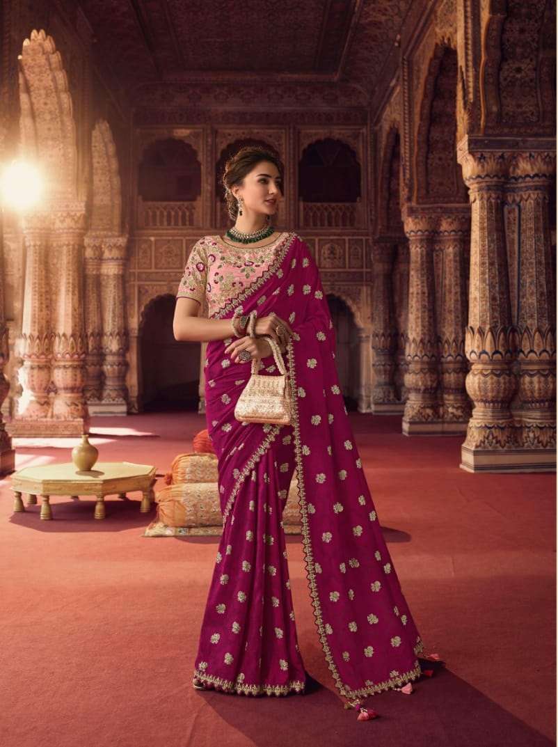 DESIGNER FANCY WEDDING RANI COLOR PARTY WEAR GREEN DESIGNER BANARASI SILK SAREE SM SULAKSHMI OLIVA 7801