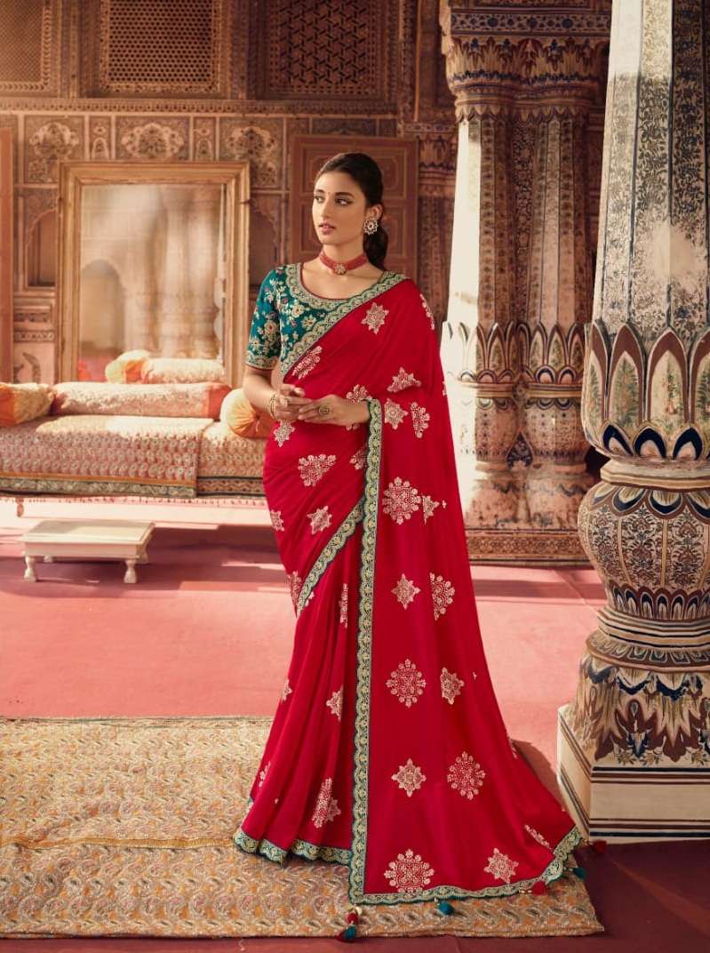 DESIGNER FANCY WEDDING RED PARTY WEAR DESIGNER BANARASI SILK SAREE SM SULAKSHMI OLIVA 7807