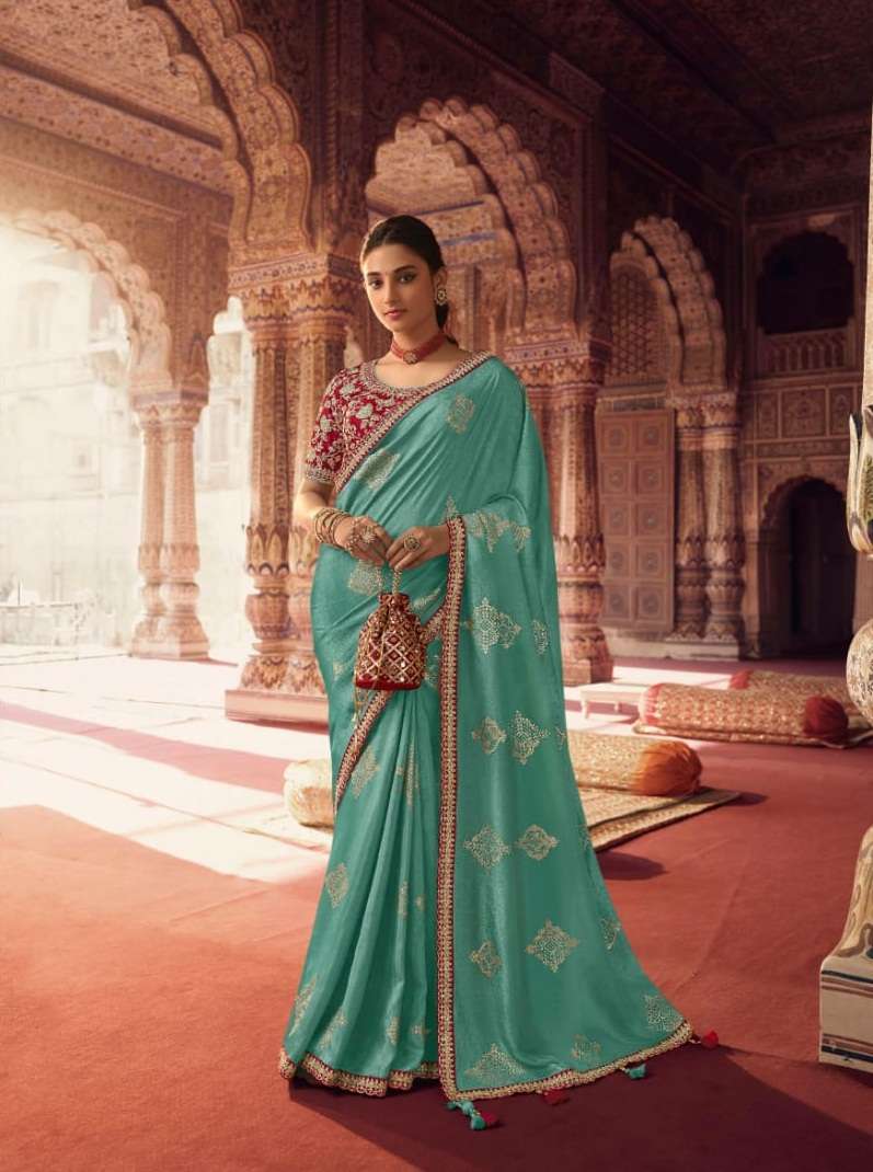 DESIGNER FANCY WEDDING SKY BLUE COLOR PARTY WEAR DESIGNER BANARASI SILK SAREE SM SULAKSHMI OLIVA 7806