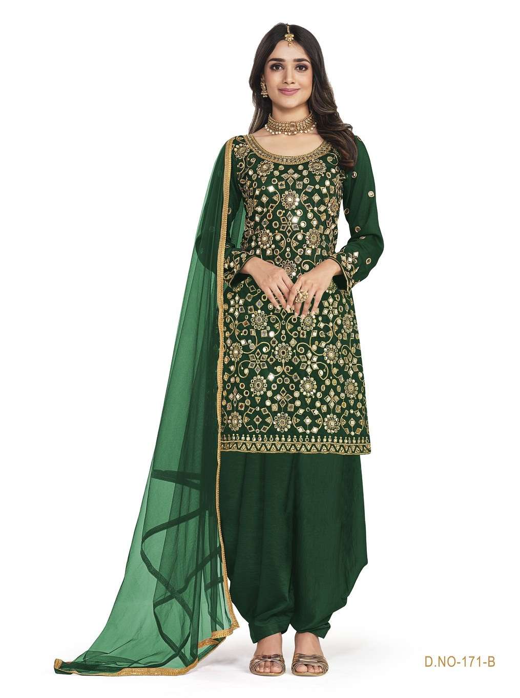 DESIGNER GREEN COTTON SILK PATIYALA SALWAR SUIT NEW DESIGN SHREEMATEE FASHION 171 B