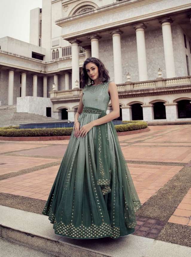 DESIGNER UNIQUE WEDDING PARTY WEAR ANARKALI GOWN IN CHINON FABRIC KF FLORY 4802