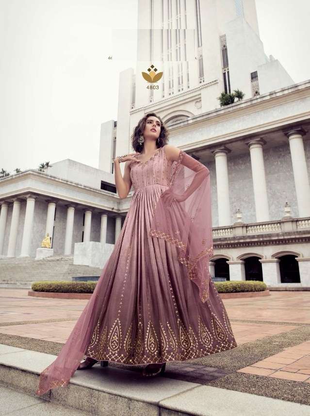 DESIGNER UNIQUE WEDDING PARTY WEAR ANARKALI GOWN IN CHINON FABRIC KF FLORY 4803