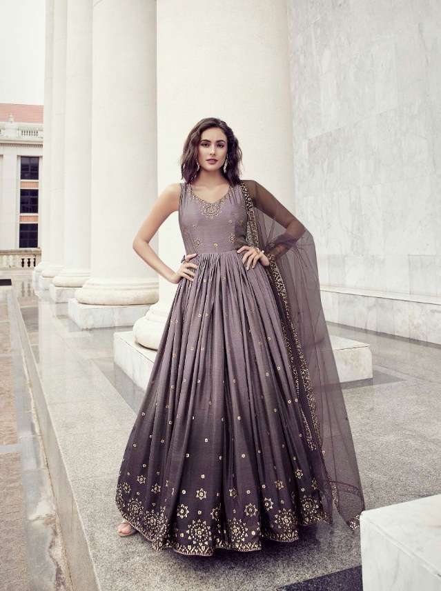 DESIGNER UNIQUE WEDDING PARTY WEAR ANARKALI GOWN IN CHINON FABRIC KF FLORY 4804