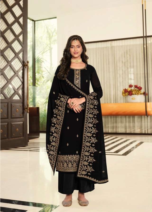 DESIGNER UNIQUE WEDDING PARTY WEAR BLACK STRAIGHT SALWAR IN GEORGETTE FABRIC LT NITYA-180 180