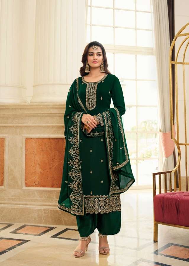 DESIGNER UNIQUE WEDDING PARTY WEAR GREEN STRAIGHT SALWAR IN GEORGETTE FABRIC LT NITYA-180 1803