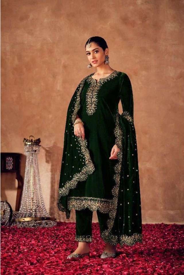 DESIGNER WEDDING PARTY WEAR STRAIGHT SALWAR SUIT IN VELVET FABRIC CP LT NITYA 4100A