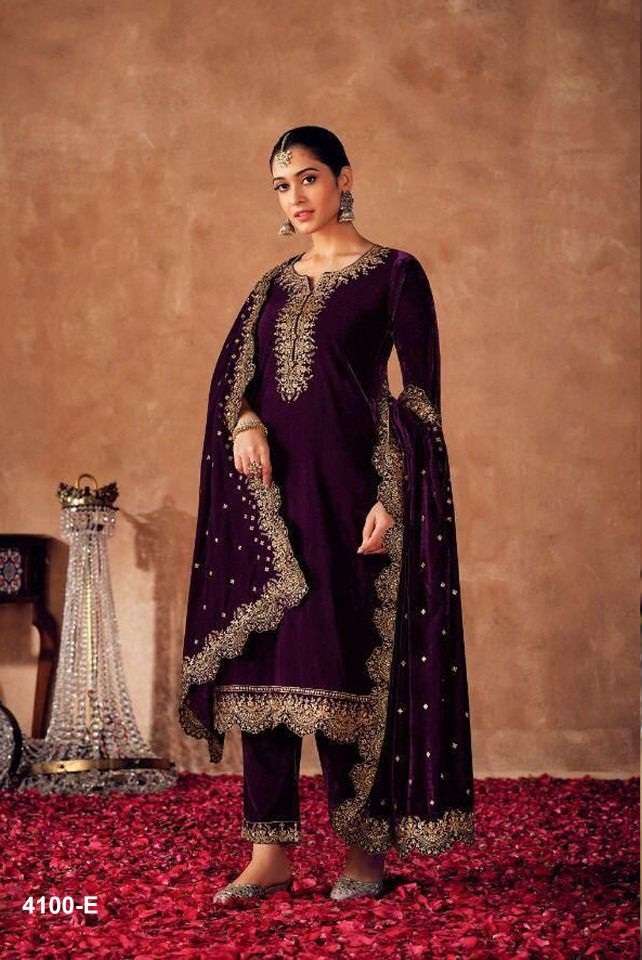 DESIGNER WEDDING PARTY WEAR STRAIGHT SALWAR SUIT IN VELVET FABRIC CP LT NITYA 4100E