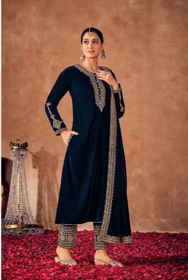 DESIGNER WEDDING PARTY WEAR STRAIGHT SALWAR SUIT IN VELVET FABRIC CP LT NITYA 8100E