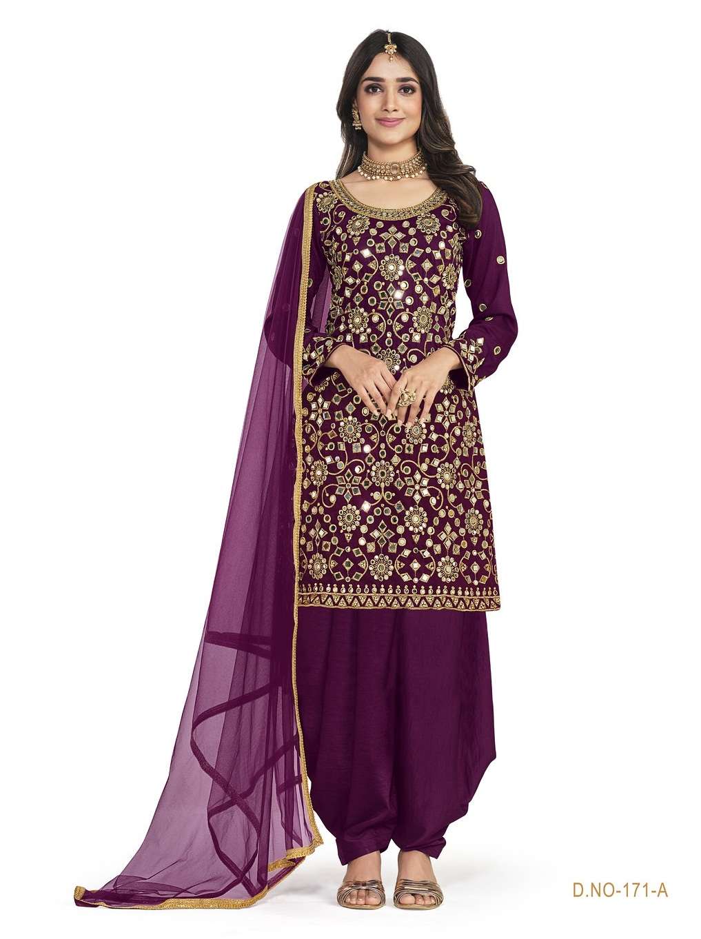 DESIGNER WINE COTTON SILK PATIYALA SALWAR SUIT NEW DESIGN SHREEMATEE FASHION 171 A