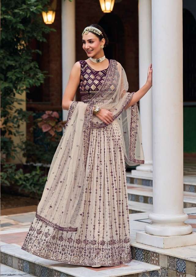 BEST QUALITY DESIGNER WEDDING PARTY WEAR CHIKU LEHENGA IN GEORGETTE FABRIC AT WHOLESALE RATE SM ZAVERI OLIVIA 1123