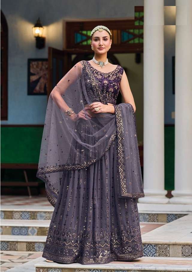 BEST QUALITY DESIGNER WEDDING PARTY WEAR PURPLE LEHENGA IN GEORGETTE FABRIC AT WHOLESALE RATE SM ZAVERI OLIVIA 1121