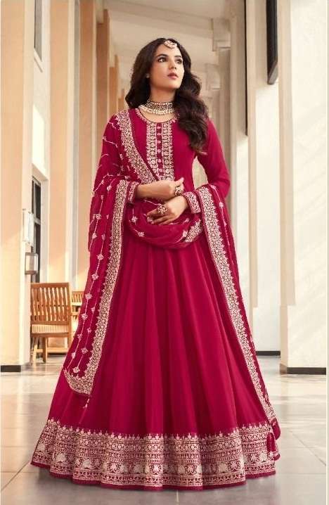 DESIGNER FANCY LONG RANI PINK ANARKALI SALWAR SUIT FOR WEDDING PARTY WEAR IN GEORGETTE WITH SEQUENCE THREAD AMIRAH 16062