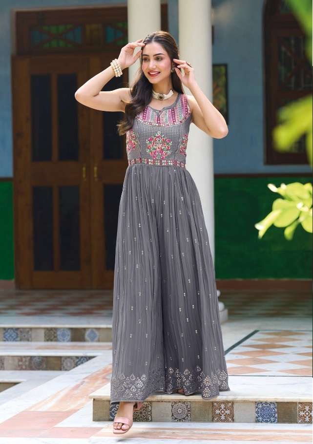 DESIGNER FANCY MOST SELLING GEORGETTE GREY JUMPSUIT FOR PARTY CASUAL WEAR EB 1104