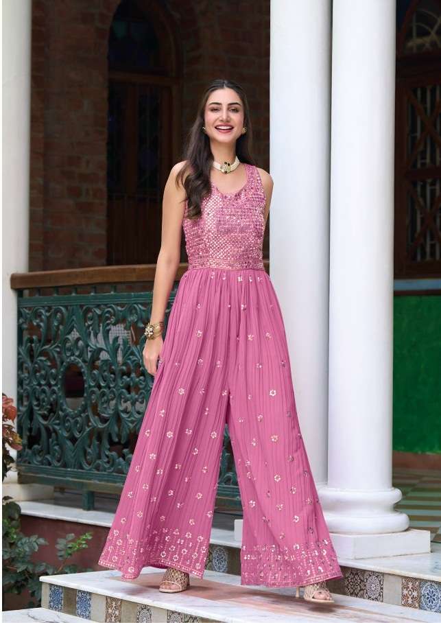 DESIGNER FANCY MOST SELLING GEORGETTE PINK JUMPSUIT FOR PARTY CASUAL WEAR EB 1102