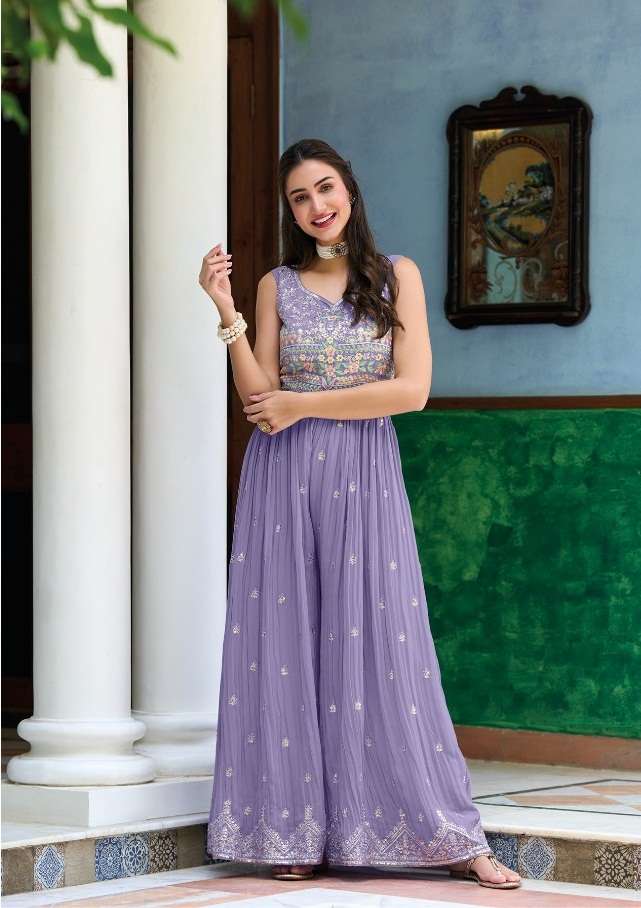 DESIGNER FANCY MOST SELLING GEORGETTE PURPLE JUMPSUIT FOR PARTY CASUAL WEAR EB 1101