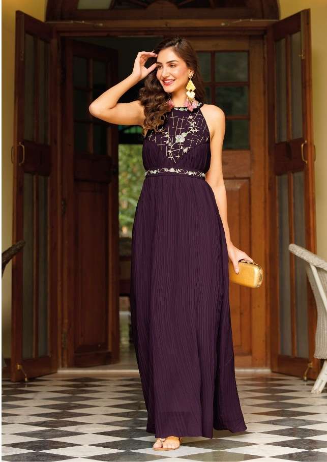 DESIGNER FANCY MOST SELLING GEORGETTE READY TO WEAR PURPLE JUMPSUIT FOR PARTY CASUAL WEAR EB CADBURY 1089