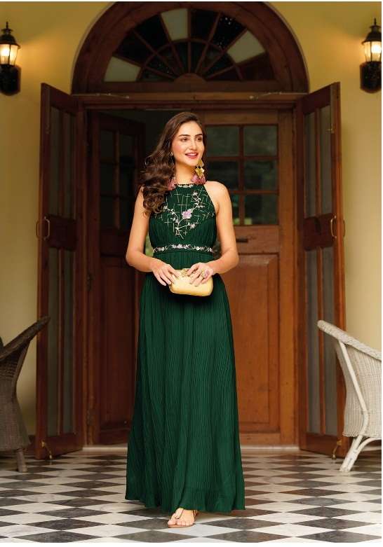 DESIGNER FANCY MOST SELLING GEORGETTE READY TO WEAR GREEN JUMPSUIT FOR PARTY CASUAL WEAR EB CADBURY 1090