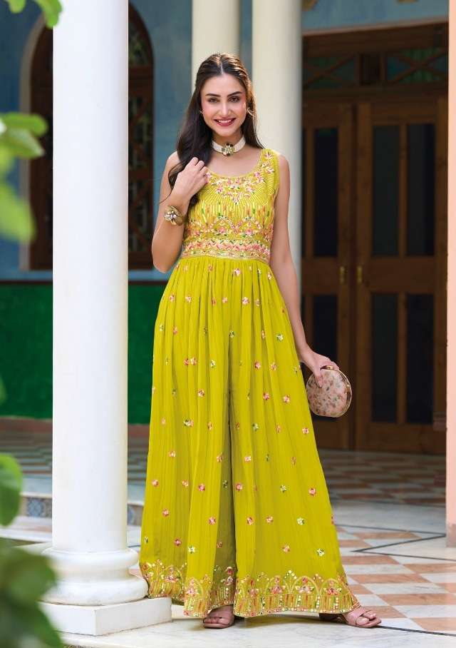 DESIGNER FANCY MOST SELLING GEORGETTE YELLOW JUMPSUIT FOR PARTY CASUAL WEAR EB 1103