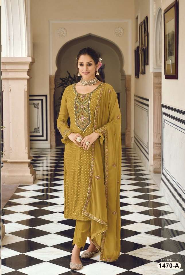 DESIGNER FANCY PAKISTANI PARTY WEAR GEORGETTE STRAIGHT SALWAR SUIT JG EBA 1470 COLORA