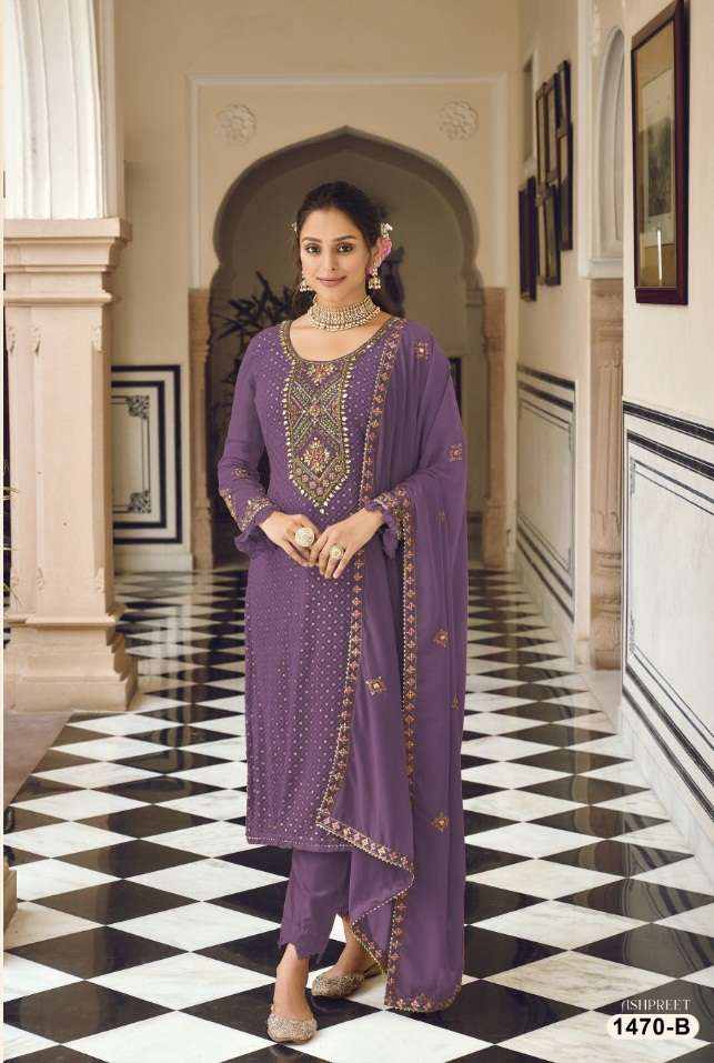 DESIGNER FANCY PAKISTANI PARTY WEAR GEORGETTE STRAIGHT SALWAR SUIT JG EBA 1470 COLORB