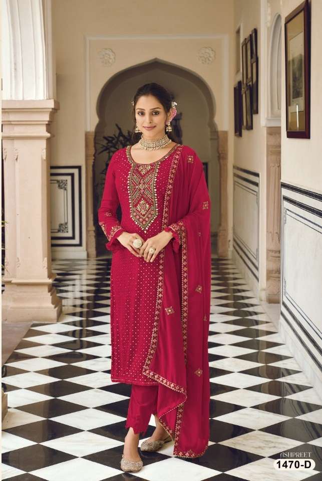 DESIGNER FANCY PAKISTANI PARTY WEAR GEORGETTE STRAIGHT SALWAR SUIT JG EBA 1470 COLORD