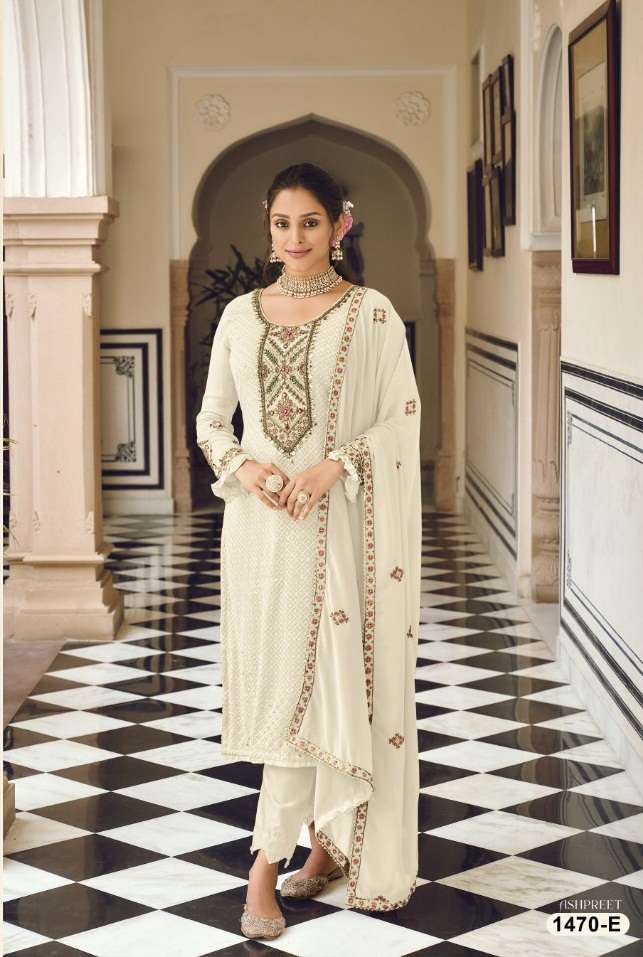 DESIGNER FANCY PAKISTANI PARTY WEAR GEORGETTE STRAIGHT SALWAR SUIT JG EBA 1470 COLORE